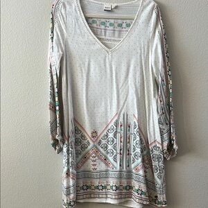 Roxy white graphic boho Dress size small.